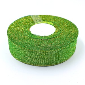 Wstążka brokatowa 25mm / 32m ZIELONO-ZŁOTA