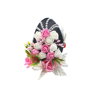 Jajko dekoracyjne ręcznie zdobione 14cm CZARNO-RÓŻOWE - rękodzieło /95467