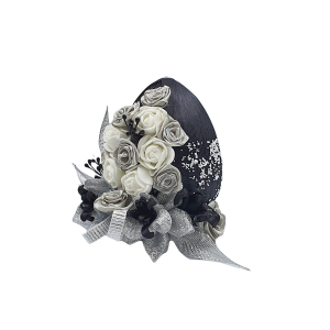 Jajko dekoracyjne ręcznie zdobione 11cm CZARNO-SREBRNE - rękodzieło /06578-CS